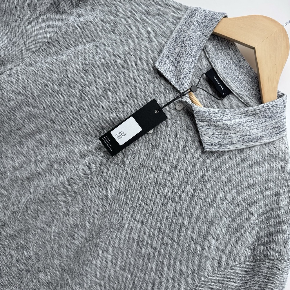 Zanerobe Pique Polo Shirt Mens Large White Noise Grey Marled Knit NWT